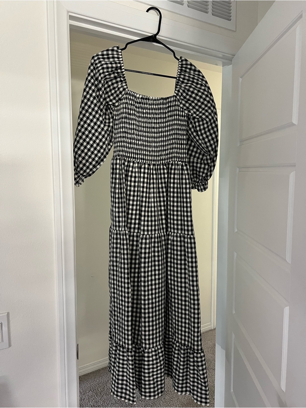 Amazon Black and White Gingham Puff Sleeve Maxi Dress